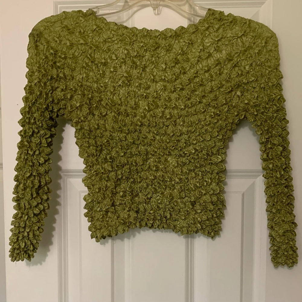 Vintage Chartreuse Popcorn Top S Stretchy - Picture 7 of 7